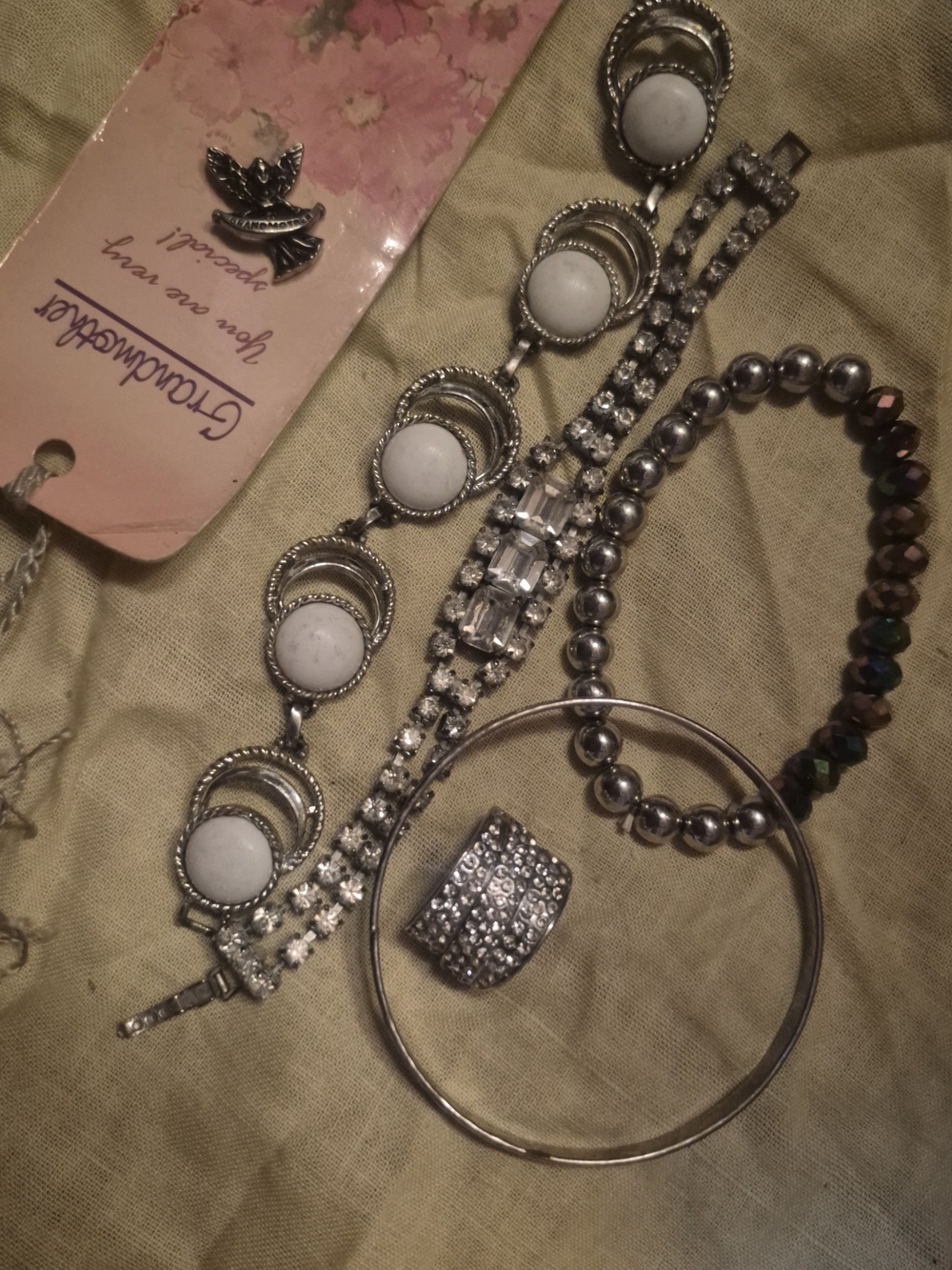 Silver-Tone Mixed Stackable Bracelet Set with White Accents